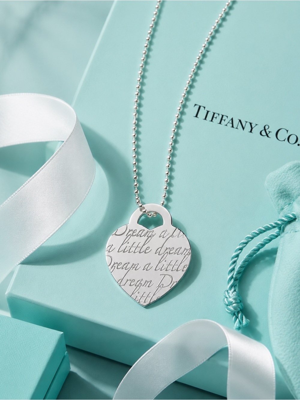 Authenticated Tiffany & Co Dream a Little Dream Heart Tag Necklace Pendant 18”
